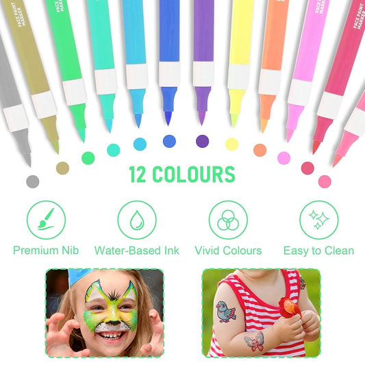 أقلام طلاء أكريليك للوجه والجسم من Marte Vanci – ١٢ لون مميز