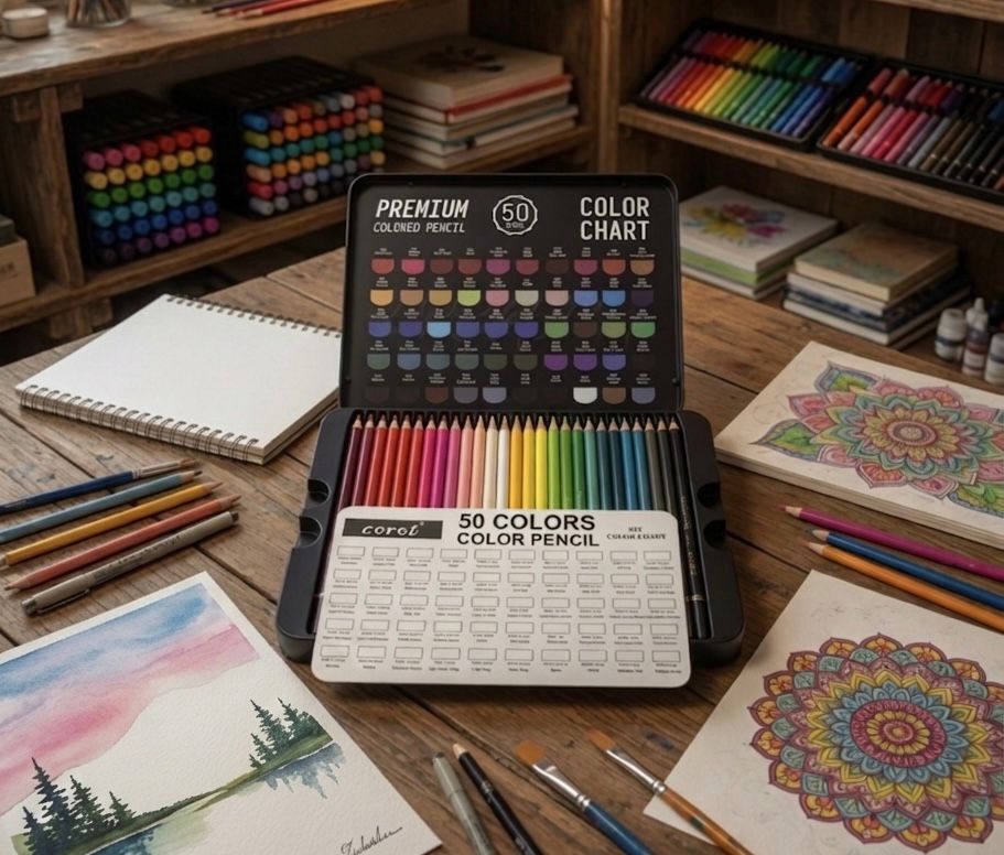 ٥٠ لون خشب مميز + دفتر ٣٢ رسمة ماندالا