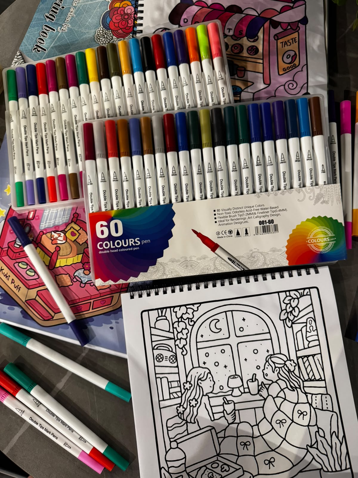 دفتر تلوين٤٠ رسمة + ٦٠ لون ماركر