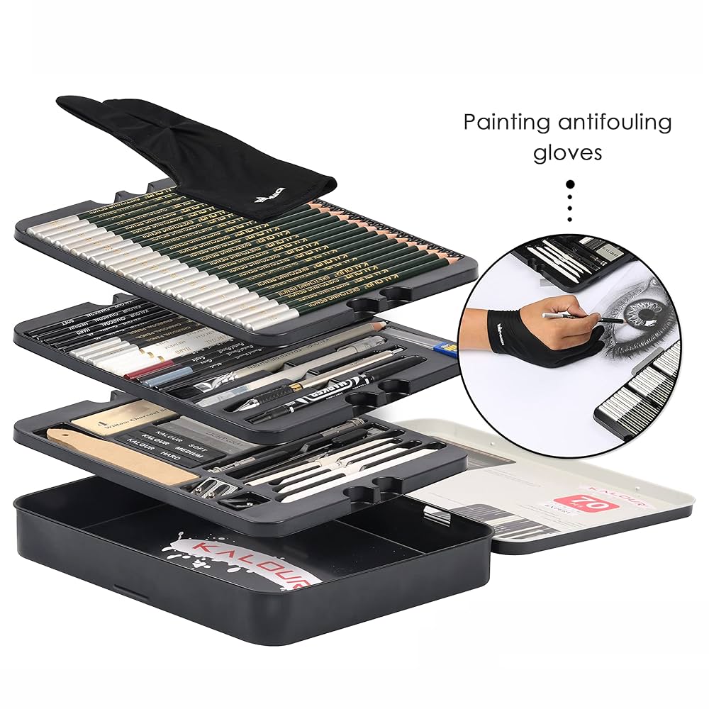 ادوات طقم فحم كامل مكون من ٧٠ قطعة لرسم السكتشات و رسمات الرصاص