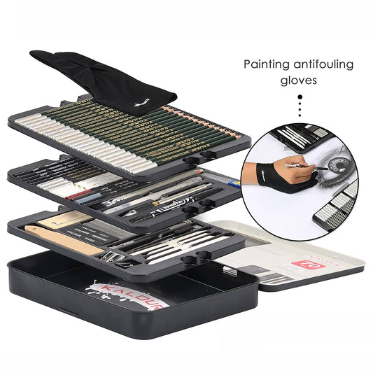 ادوات طقم فحم كامل مكون من ٧٠ قطعة لرسم السكتشات و رسمات الرصاص