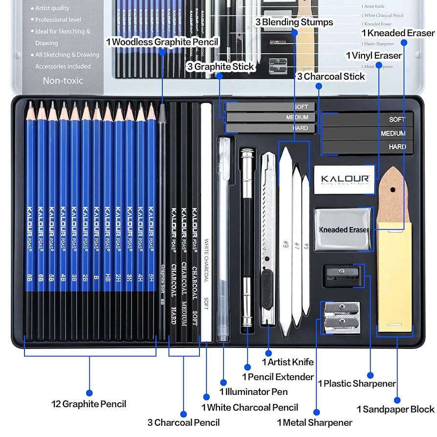 طقم فحم ٣٦ قطعة + دفتر سكتش هدية