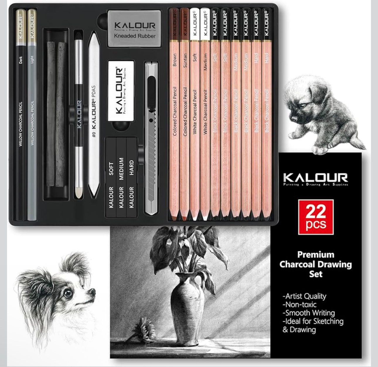 مجموعة اقلام الرسم بالفحم احترافية ٢٢ قطعة