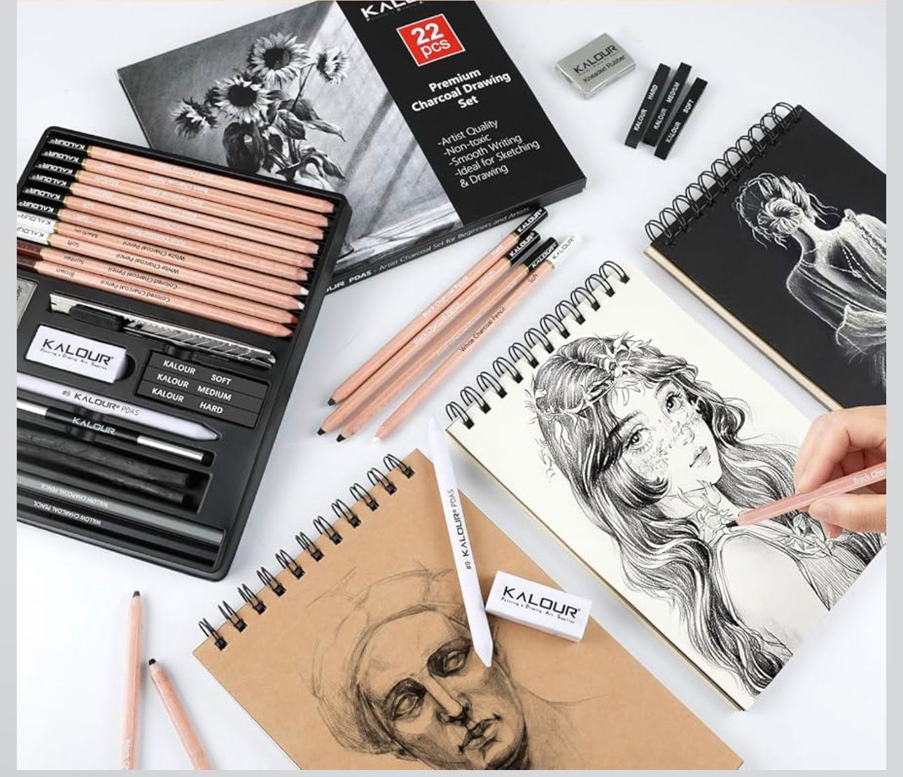 مجموعة اقلام الرسم بالفحم احترافية ٢٢ قطعة