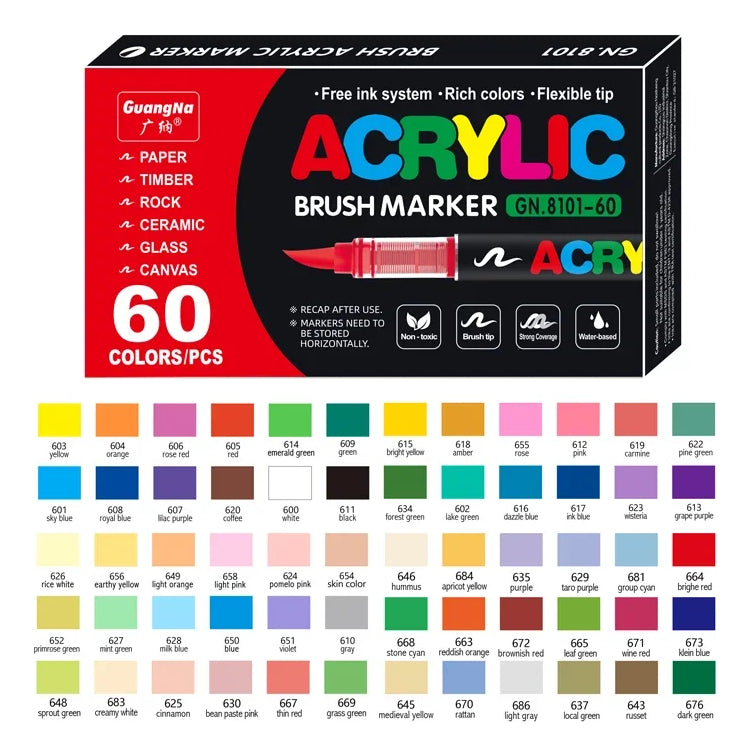 أقلام أكريليك ماركر (Brush Tip) للرسم على جميع الأسطح