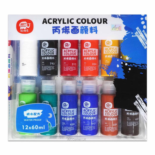 Professional Acrylic Paint Set for Art Lovers 12 colors in 60ml per tube