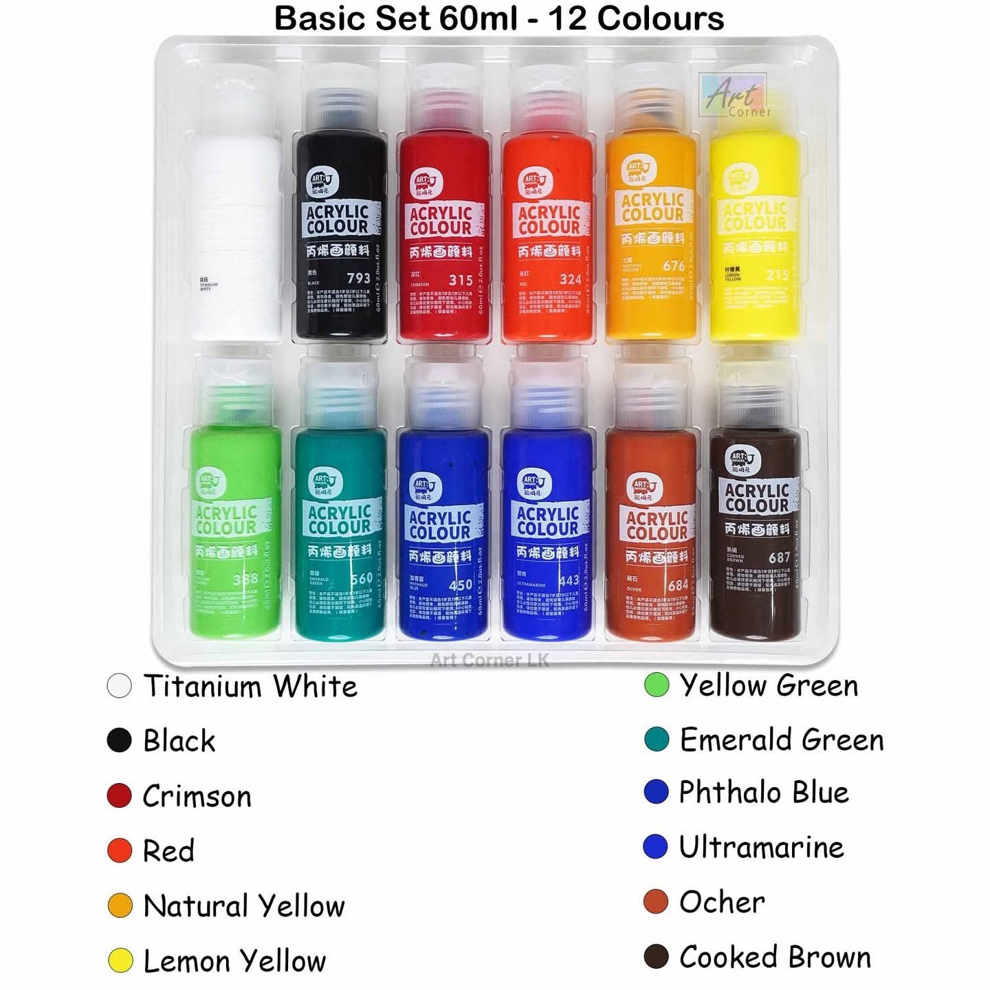 Professional Acrylic Paint Set for Art Lovers 12 colors in 60ml per tube