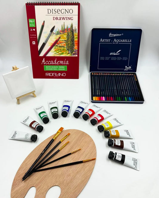 24 watercolor pencils with fabriano pad and acrylic package