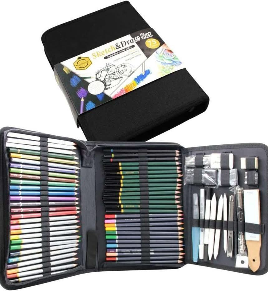 مجموعة أدوات الرسم والتلوين الاحترافية تتكون من 75 قطعة شاملة شاملة