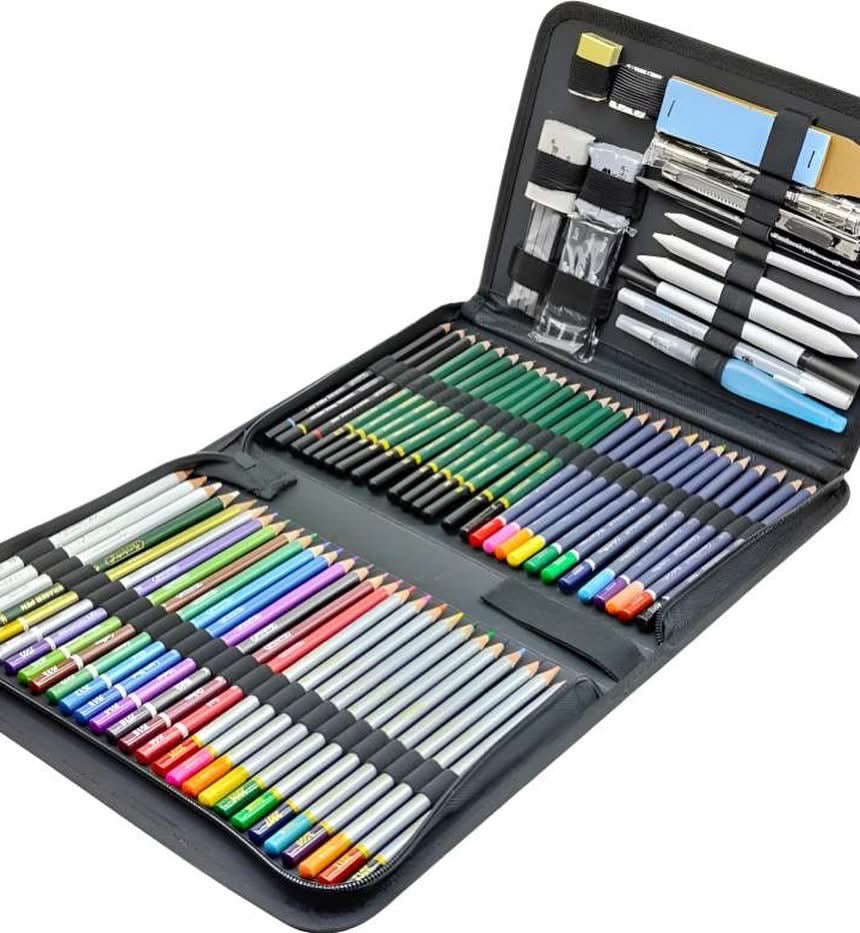 مجموعة أدوات الرسم والتلوين الاحترافية تتكون من 75 قطعة شاملة شاملة